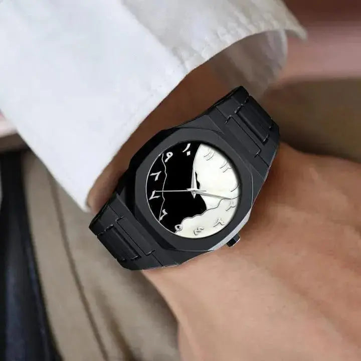 Men's Carbon Fiber Black Arabic Dial Watch BAHADUR STORE