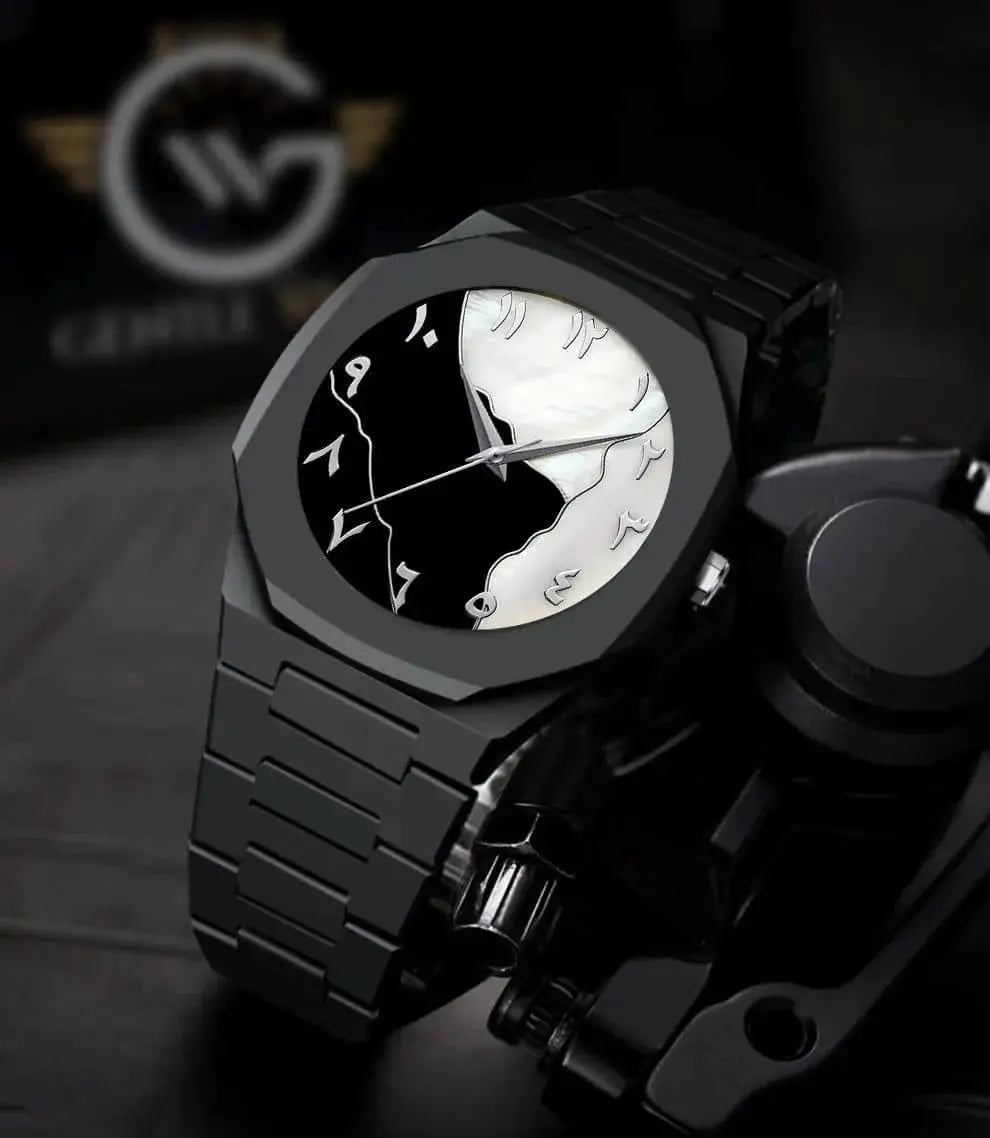 Men's Carbon Fiber Black Arabic Dial Watch BAHADUR STORE