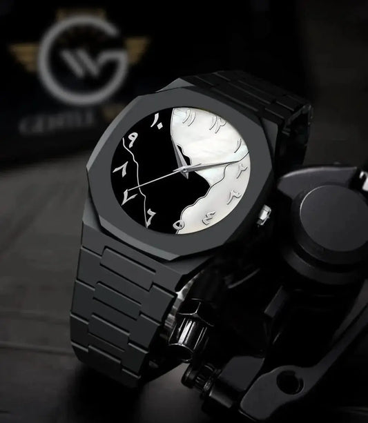 Men's Carbon Fiber Black Arabic Dial Watch BAHADUR STORE