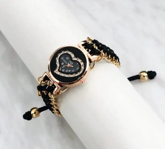 Women's Heart Shape Quartz Watch with Chain Strap - Multi Color BAHADUR STORE
