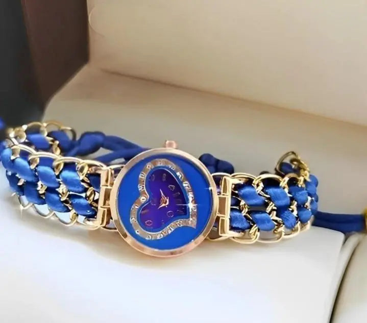 Women's Heart Shape Quartz Watch with Chain Strap - Multi Color BAHADUR STORE