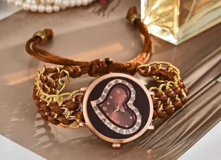 Women's Heart Shape Quartz Watch with Chain Strap - Multi Color BAHADUR STORE