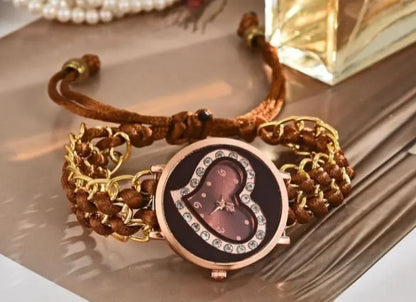 Women's Heart Shape Quartz Watch with Chain Strap - Multi Color BAHADUR STORE