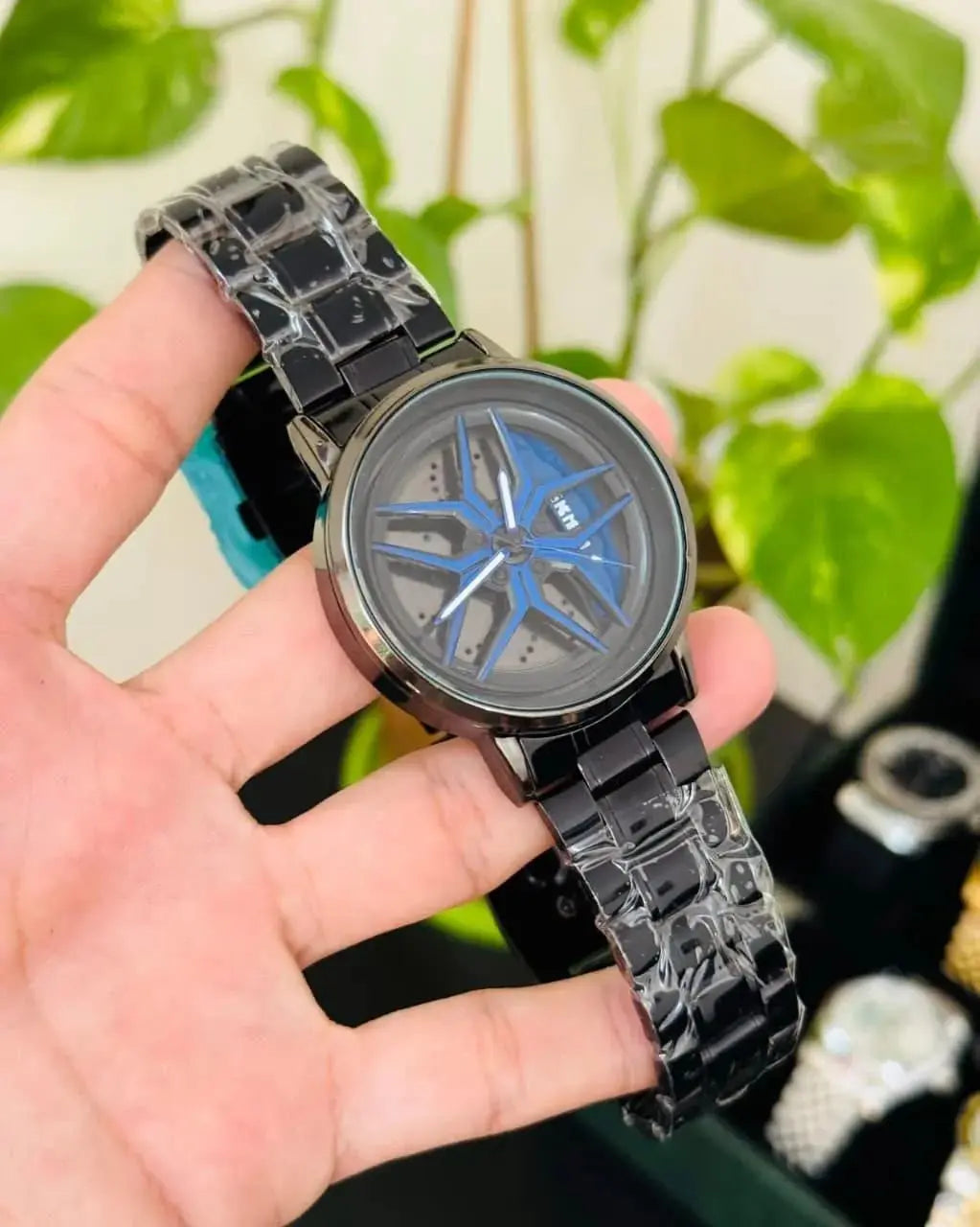 Stainless Steel Spinning Watch Red Dial Black Strap BAHADUR STORE