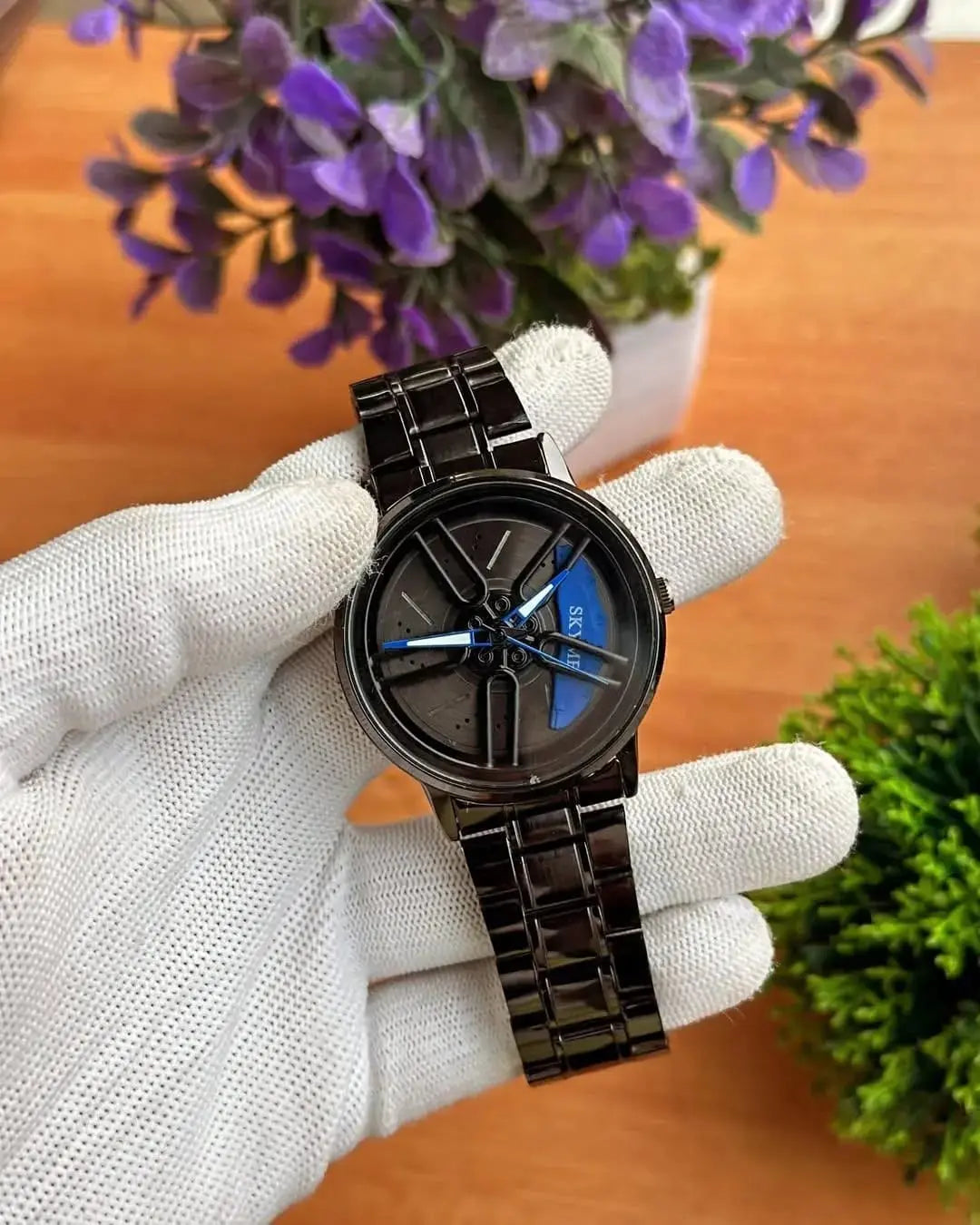 Stainless Steel Spinning Watch Red Dial Black Strap BAHADUR STORE