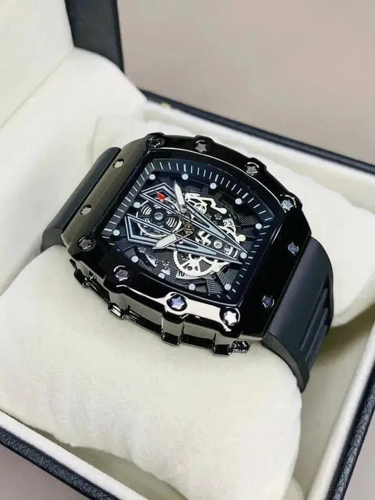 Black Skeleton Chronograph Watch for Men BAHADUR STORE