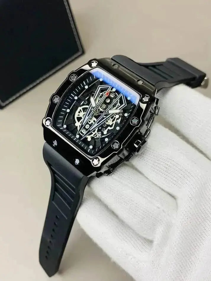 Black Skeleton Chronograph Watch for Men BAHADUR STORE