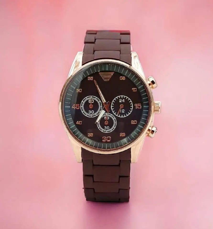 Men's Stainless Steel Chronograph Watch Brown Strap BAHADUR STORE