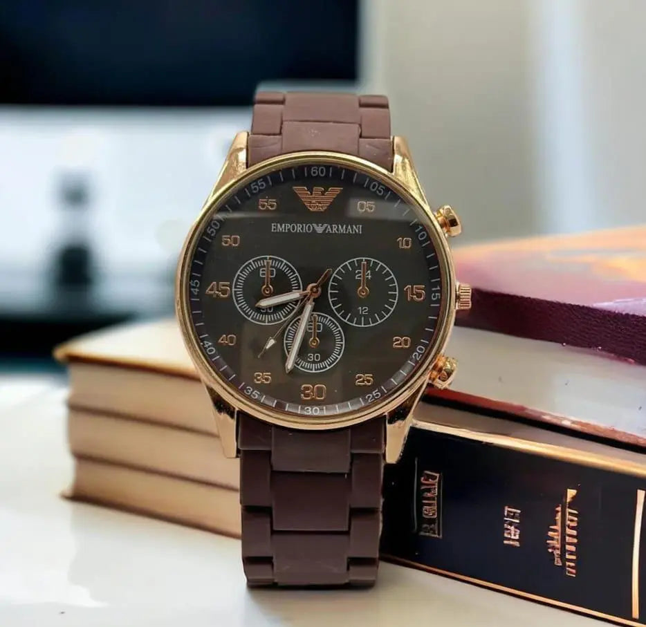 Men's Stainless Steel Chronograph Watch Brown Strap BAHADUR STORE
