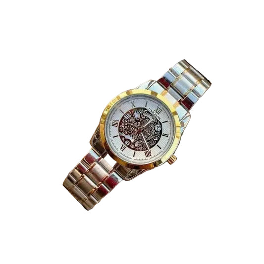 Men's Stainless Steel Two-Tone Watch with Gold Dial BAHADUR STORE