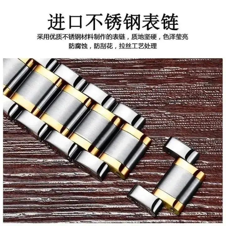 Men's Stainless Steel Two-Tone Watch with Gold Dial BAHADUR STORE