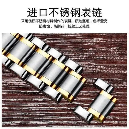 Men's Stainless Steel Two-Tone Watch with Gold Dial BAHADUR STORE