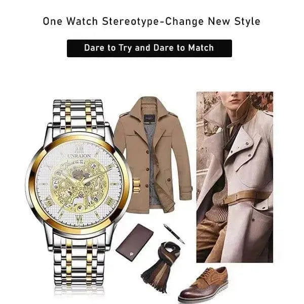 Men's Stainless Steel Two-Tone Watch with Gold Dial BAHADUR STORE