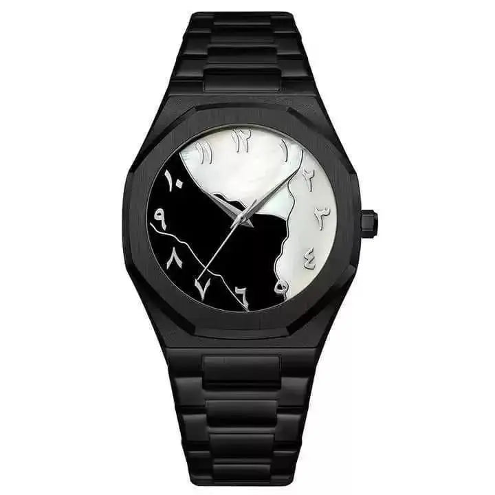 Men's Carbon Fiber Black Arabic Dial Watch BAHADUR STORE