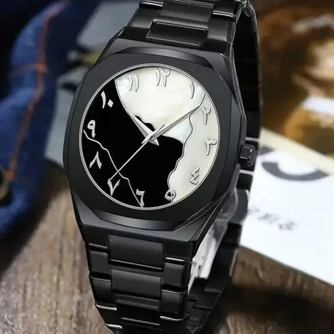 Men's Carbon Fiber Black Arabic Dial Watch BAHADUR STORE
