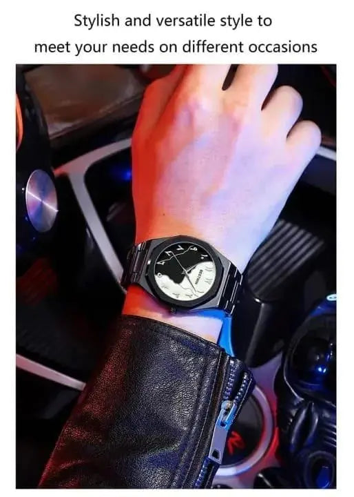 Men's Carbon Fiber Black Arabic Dial Watch BAHADUR STORE